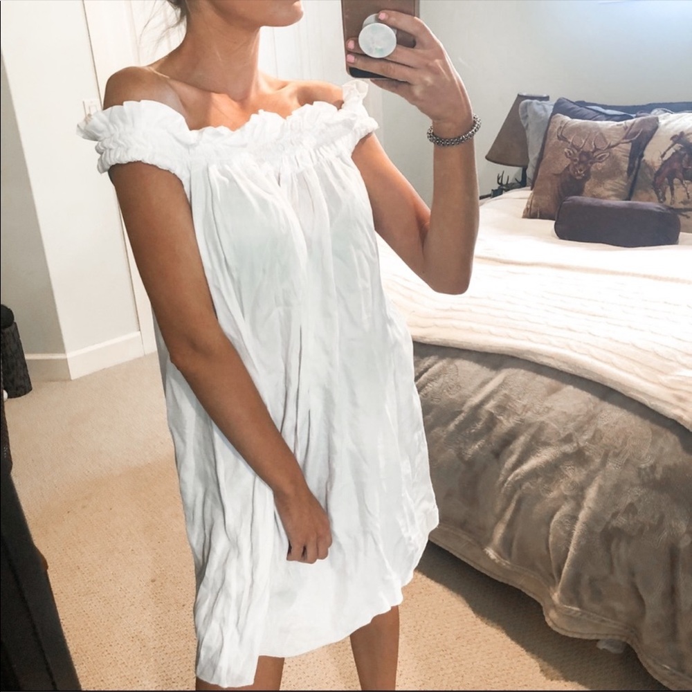 ANTHROPOLOGIE WHITE BRAEZ RUFFLE OFF THE SHOULDER DRESS